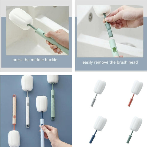 SHUILING 2pcs Set head-4pcs) Brush Cleaning Detachable Sponge Cleaning Brush Non Scratch Glassware Bottle Washing