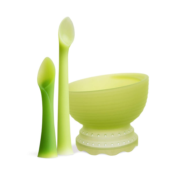 Olababy 3 Piece Parent Led and Baby Led Weaning First Feeding Set - Includes Training Spoon, Feeding Spoon, Steambowl