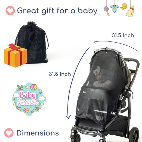 Sun Shade for Strollers (XL Black), Universal Adjustable SPF 30+ Sunshade with See Through Canopy Cover