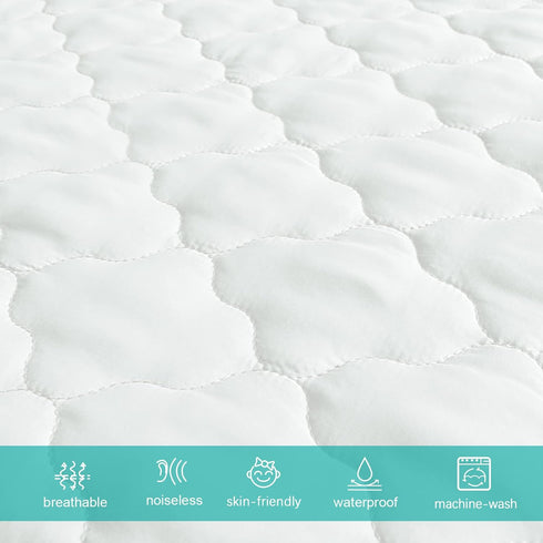 Pack 4 Pack Set, Biloban and Play Sheets and Waterproof Mattress Protector Pad Cover Ultra Soft, Grey, Noiseless