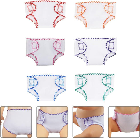 Toyvian 6pcs Doll Diapers, Baby Doll Diaper Bag & Accessories, Reusable DIY Doll Underwear
