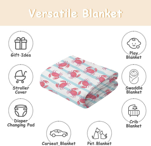 Cstdyfrv Cozy 60x80in Cute Pink Crabs Baby Blankets for Boys Girls Watercolor Crab Striped Soft Infant Toddler Newborn