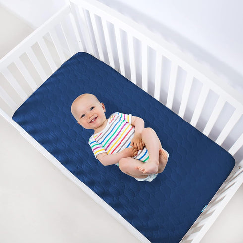 2 Pack, 28 52 5 Inch Biloban Crib Mattress Protector Waterproof, Durable, Grey & Navy, Absorbent, Noiseless, Fits
