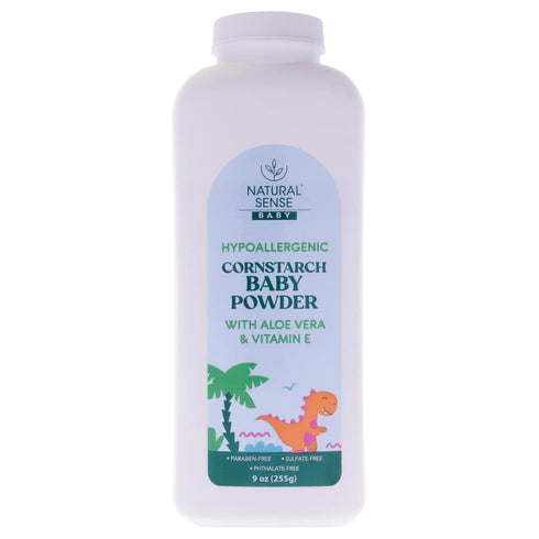 Natural Sense Plant-Based Hypoallergenic Cornstarch Baby Powder with Aloe Vera & Vitamin E, 9oz
