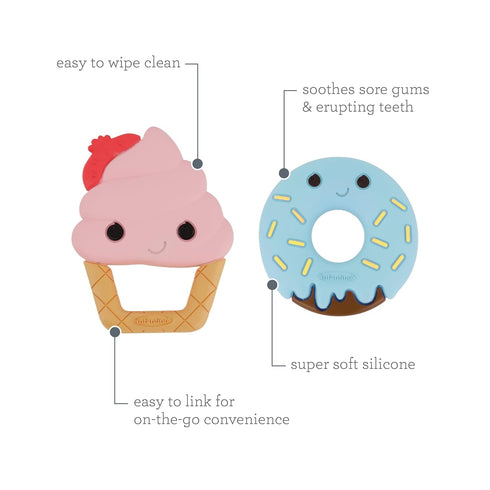 Infantino Sweet Tooth Silicone Teethers - Textured Ice Cream and Donut, 2-Pack