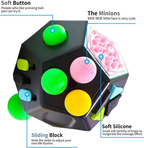 12 Sided Fidget Cube Toys, Stress Relief for Kids and Adults with ADD, OCD, ADHD, Autism (Black / B2)