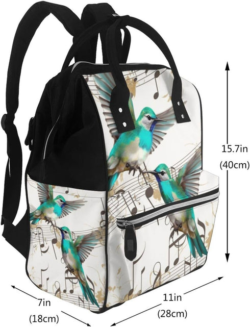 FHEDVBN Backpack Mummy Backpacks Daypack Teal Birds Musical Note Diaper Bag for Women Multifunction Waterproof for Mom