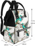 FHEDVBN Backpack Mummy Backpacks Daypack Teal Birds Musical Note Diaper Bag for Women Multifunction Waterproof for Mom