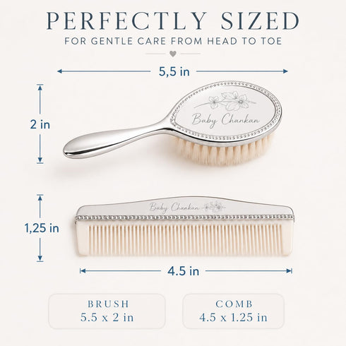 Set Custom Birth Flower Silver Baby Brush Newborn Keepsake Gift