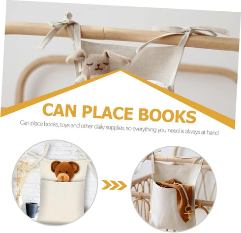GARVALON Linen Hanging Storage Bag Bedside Organizer for Sundries Crib Multi Use Hanging Organizer Capacity Space