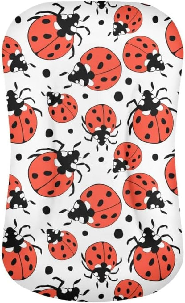 Daulesho Red Ladybug Bassinet Sheets Hand Drawn Cartoon Ladybird Soft and Breathable Material,