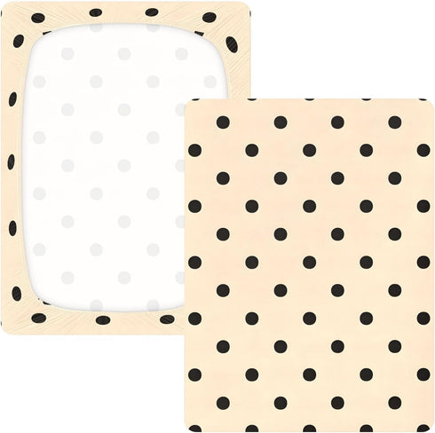 CZXW 52" 28" Netural Polka Dots Crib Sheets Fitted x Natural Cotton Soft & Breathable for Baby Crib Mattress