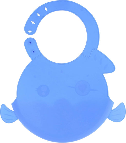 Silicone Bibs with Food Catcher Pocket, Adjustable Blue Fish Feeding Bibs with Trough for Littles