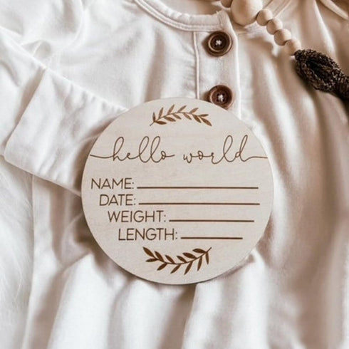 ZAAWUUT 3.9-Inch Wooden Name Announcement Sign,Small Hello World Newborn Birth Announcement Sign,Photography Props