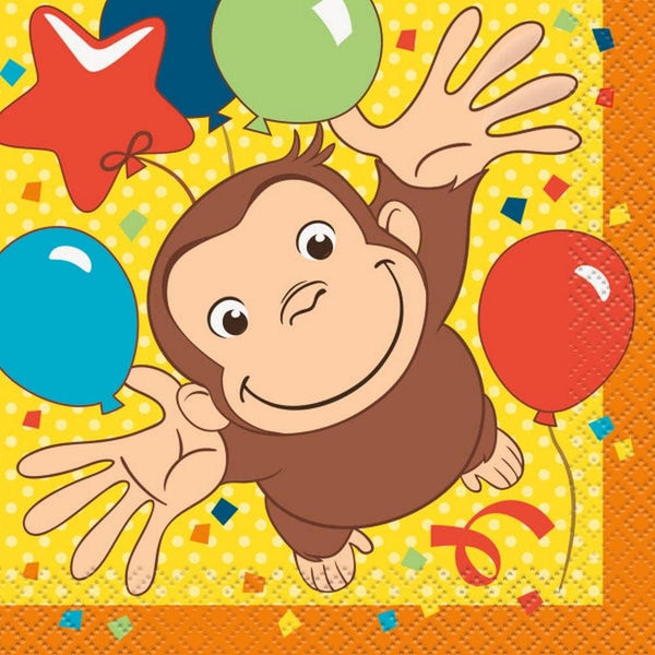 Unique Curious George Beverage Paper Napkins - 5" x 5", 16 Pcs Multi