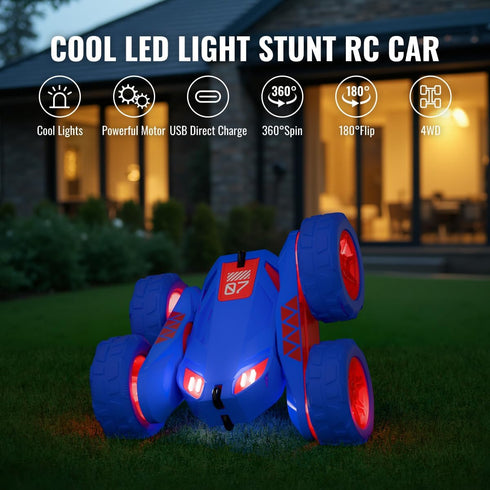 360 2.4Ghz 4WD 3-12 Remote Control Car, Rechargeable RC Cars & Remote Double-Sided Driving Flips Rotating All Terrain