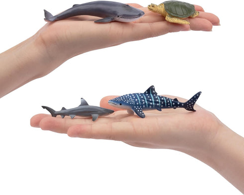 TOYMANY 24pcs Mini Ocean Animal Figurines, Realistic Cake Toppers with Sharks, Whales & Octopus for Kids' Parties and