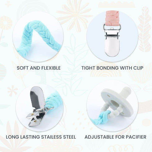 TIMPHO Pacifier Clips for Baby Boy and Girls, Handmade Braided Pacifier Holder, Baby Pacifiers Clips Leash Cotton