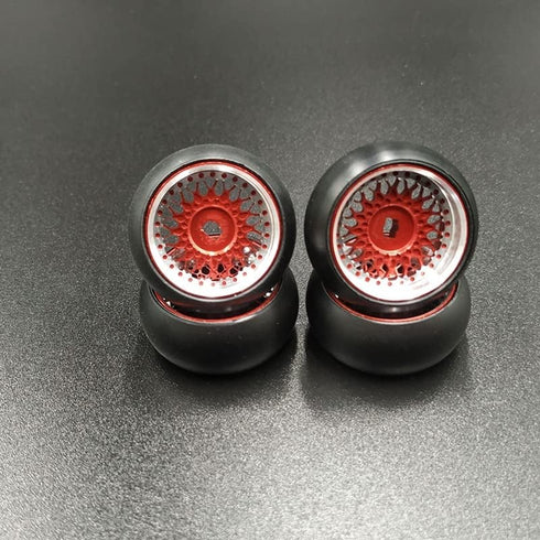 RC 1/28 Drift Wheels, Alloy Tires and Rims for 1/28 Wltoys K969 K989 P929, Kyosho Rally Model Car Upgrades (4pcs/Set,