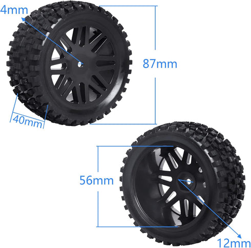 HobbyPark 12mm Hex Hub Front & Rear Wheels and Tires with Foam for Redcat Shockwave, Tornado Epx, S30