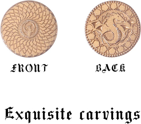 50 PCS Metal DnD Coins with PU Leather Bag, Fantasy Game Tokens for Tabletop RPGs, Black Dragon Bag