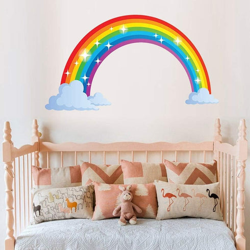 Rainbow Wall Decals with Clouds, Peel and Stick Removable Wall Stickers for Kids Nursery, 28.7 x 15.7 Inch