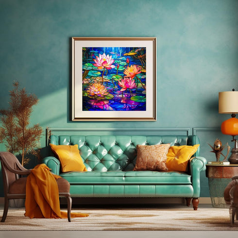 Bgraamiens Puzzle-Stained Glass Waterlily, 1000 Pieces Stained Glass Art Puzzle for Adults, Color Challenge Puzzle