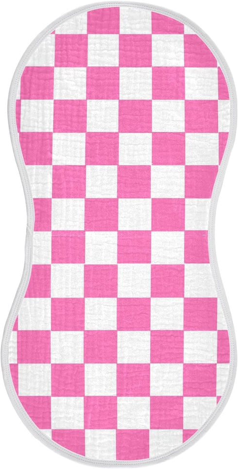 J JOYSAY 22''x11'' 4 Set sizex2 Checkered Plaid Hot Pink Baby Burp Cloths for Boys Girls Large Cotton Layer Burp