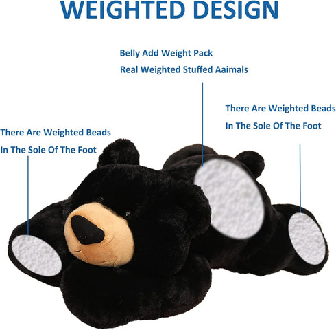 Hronsa 19.7in 3.3lbs Weighted Stuffed Animals, Weighted Bear Stuffed Animal Toy Cute Black Bear Plush Pillow for Adults