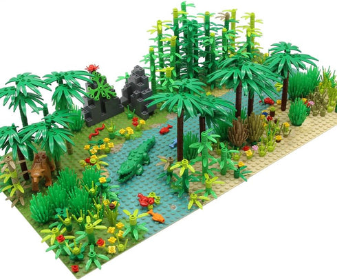2 (10 Inches Rainforest Jungle Trees Building Blocks Bricks with Base Plates for Each), Forest Garden Plants Flowers