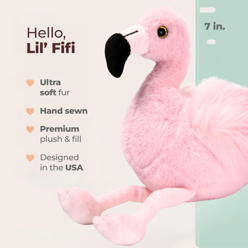 Bearington Collection Lil’ Fifi Stuffed Animal, Ultra-Soft 7” Flamingo Toy, Pink Fur and Fuzzy Wings