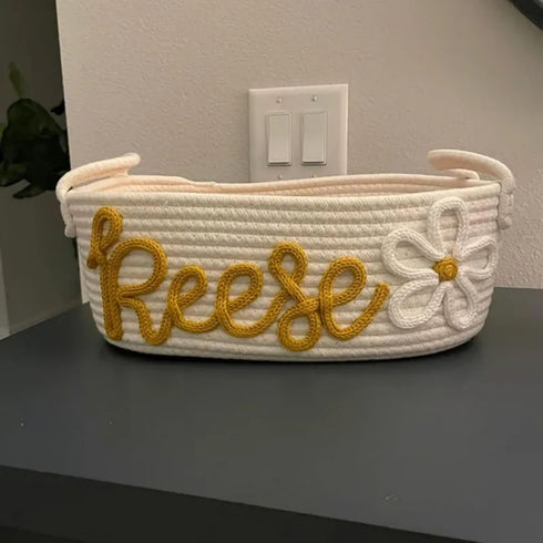 OAEUQ 1) Custom Baby Name Basket, Baby Shower Gift Basket, Diaper Caddy For Baby Girl-Cotton Rope Diaper Caddy,Diaper