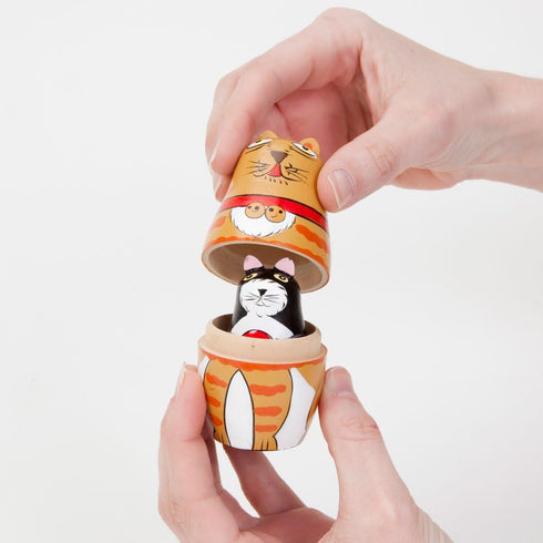 Bits and Pieces Hand Painted Wooden Nesting Dolls - "Cleo & Friends" Matryoshka Set of 5 Dolls, 7" Tall with Gift Box
