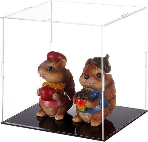FINGERINSPIRE Clear Plastic Minifigure Display Cases, 8.3x8.3x8inch Dustproof Box with Black Base for Models and