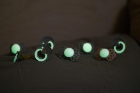 2-Pack, Dummy 2 (6-18 BIBS Colour Glow Soother Glow in The Dark BPA Free Pacifier, Round Nipple. Natural Rubber Latex