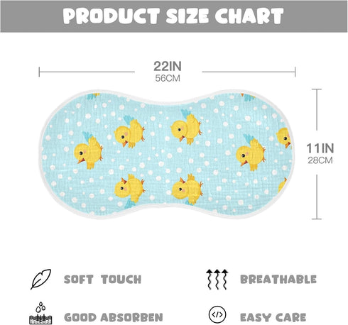 tplaotee 22x11in White Polka Dots Cartoon Yellow Chicks Cotton Neutral Burp Cloths Breathable Baby spit up Cloth