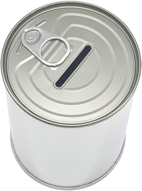 Metal Piggy Bank for Adults & Kids, No Break to Open, Easy-Open-End Lid, Silver