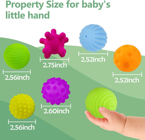 Baby Sensory Toy - Infant Squeeze Ball Texture Multi Massage Soft Balls Set, 6 Pieces