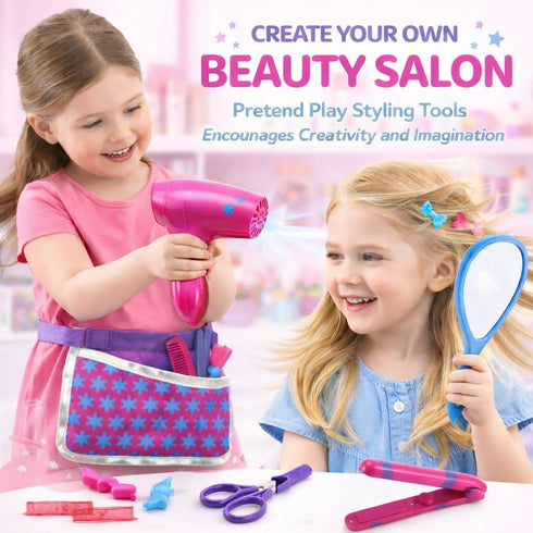 Set Set Beauty Hair Stylist - Boutique Beauty Salon Fashion Pretend Play for Girls with Toy Blow Dryer, Curler