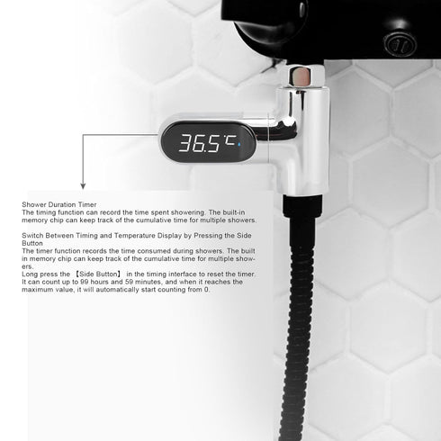 FTVOGUE Shower Thermometer, LED Digital Display Water Temperature Sensor with Hydroelectric Power Generation, for Baby