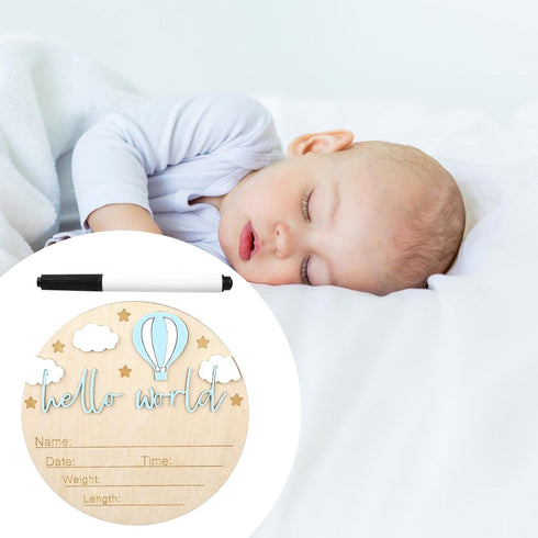 Gosknor Wooden Baby Announcement Sign, Hello World Newborn Birth Sign Welcome Baby Name Plaque for Home Hospital