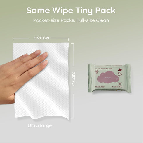 6 Pack, 99% Bc Babycare Cloud Moist Baby Travel Wipes, On The Go Pocket Size, Ultra Thick, Water, Unscented