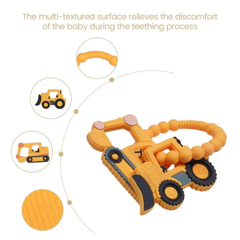 Excavator,Bulldozer 0-6,6-12 Silicone Baby Ring Toy with Teethers,Must Haves Teething Relief Chew Toys for Months Boys