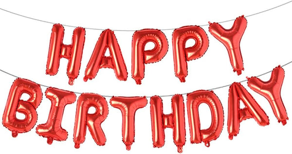 Happy Birthday Balloons Aluminum Foil Banner for Birthday Party Decorations and Supplies (Red)