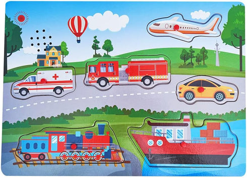 Wooden Transportation Sound Peg Puzzles for Toddlers, Educational Learning Toy Gift with Sound Effect