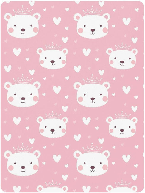 miaozhen 1 Pack 52x28 Cotton Baby Crib Sheets Soft Stretchy Cartoon Cute White Valentine Bear Crib Mattress Sheet