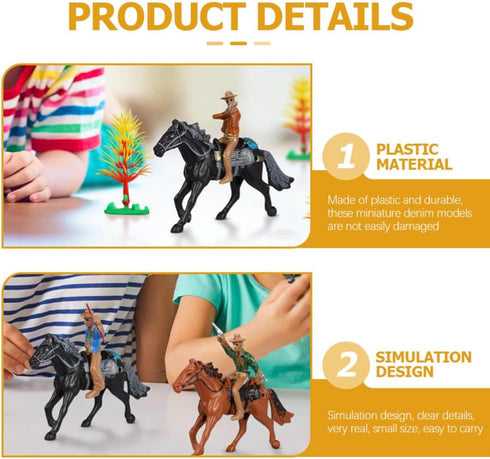 Western Figures Horse Carriage Model Playset, Plastic West Figurines Riding Horse Action Figure Educational Toys for