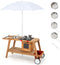 Costzon Mud Kitchen with Removable Umbrella, Wooden Play Kitchen with Wheels, Sink,