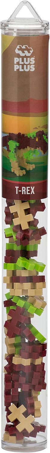 Plus Plus 3D Dinosaur Figure Building Block Set, 70 Mini Interlocking Puzzle Pieces, T-Rex Maker Tube