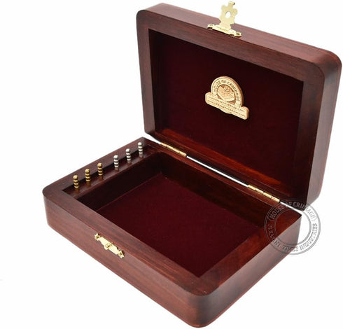 Wooden Cribbage Board/Box - 2 Track, Inlaid in Maple Wood/Bloodwood, Storage for Pegs & One Deck of Cards, 60 Points